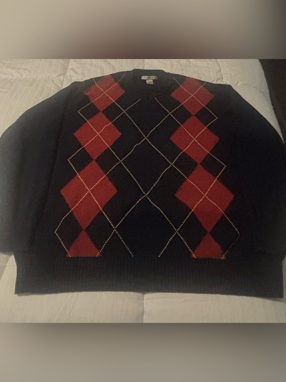 Geoffrey Beene Argyle Blue Red 100% Cotton Sweater Size XXL